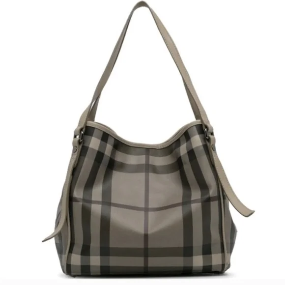 Burberry Cantebury Smoke Check Gray Plaid Tote with Cream Handles Preloved! - Picture 3 of 13